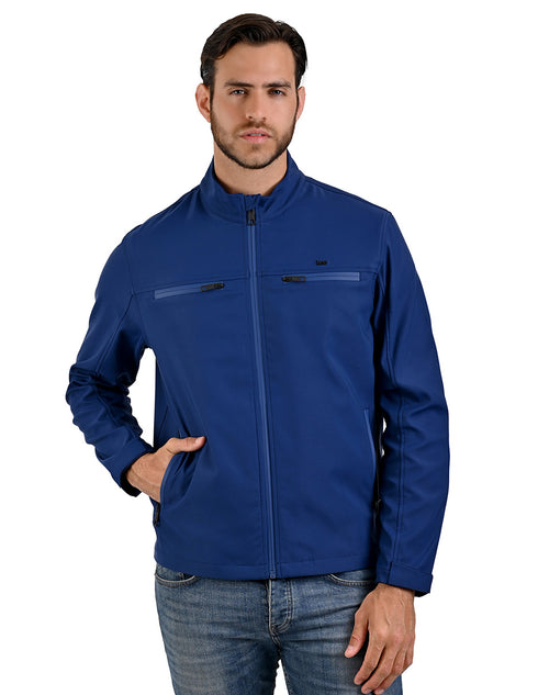 LEE chamarra para hombre en tela ligera con cuello mao en color marino.